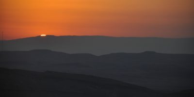 Silhouette of a mountain at sunset