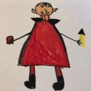 Tessa Parry-Wingfield's son's drawing of a vampire with a stake